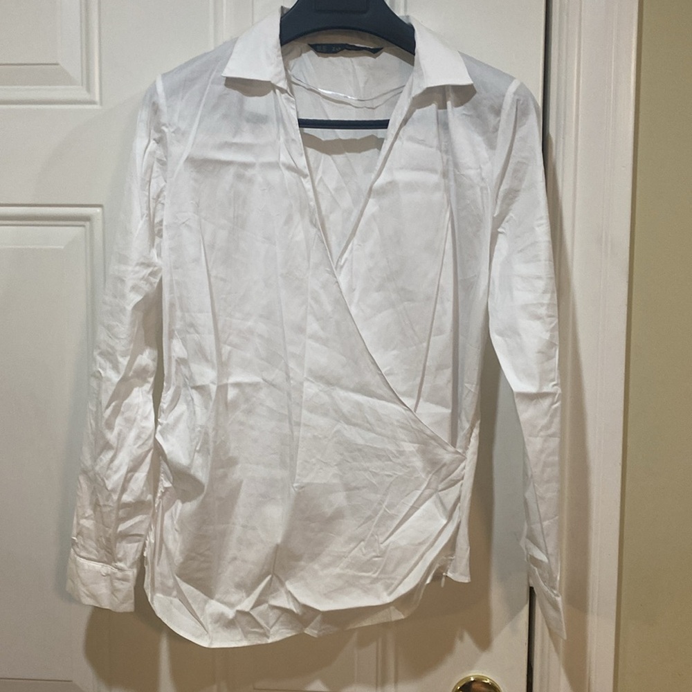 New Zara white drape blouse dress shirt top
